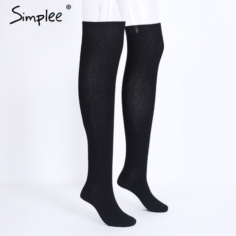 Simplee knitting high knee socks long Sexy stockings female hosiery Casual high socks black 2017 classical winter stockings