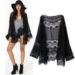 Black Chiffon Floral Lace Kimono