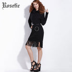 Rosetic Goth Women Sweater Tassel Autumn Straight Black Turtleneck NoBelt Winter Fashion Reteo Gothic Casual Female Sweaterdress