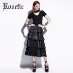 Rosetic Gothic Skirt Black Autumn Stacked Ruffles Long Mid-Calf Skirt Street Darkness Slim Waist Casual Fashion Goth Skirt Sumer