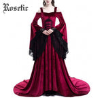 Rosetic Renaissance Velvet Dress with Dramatic Sleeves and Train