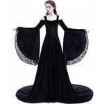 Rosetic Renaissance Velvet Dress with Dramatic Sleeves and Train