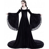 Rosetic Renaissance Velvet Dress with Dramatic Sleeves and Train