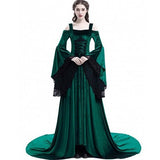 Rosetic Renaissance Velvet Dress with Dramatic Sleeves and Train