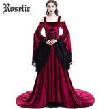 Rosetic Renaissance Velvet Dress with Dramatic Sleeves and Train