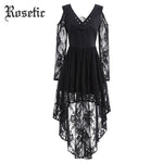 Rosetic Black Lace Hi-Low Casual Witch Party Dress