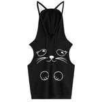 Womens Casual Sleeveless Cat Ptinting Sweatshirt Hooded Pullover Tops Blouse