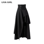 liva girl Gothic Asymmetrical Skirt Black Women A-line summer Bottoms Sexy Fashion Lady Office Street Party Harajuku Goth Skirts