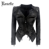 Rosetic Women Jacket Plus Size 6XL Jacket 2018 New Autumn Slim Punk Style Long Sleeve Lapel Zipper Rivet Girls Large Sizes