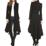 Victorian Women Steampunk Swallow Tail Goth Long Waterfall Trench Coat Outwear Black