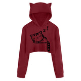 Women Sexy Casual Long Sleeve Cat Kitty Print Short Hoodies Blouse Top Pullover